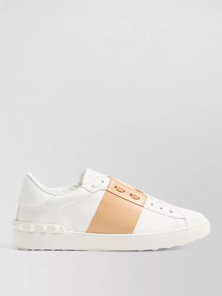Valentino Garavani Leather Sneakers Contrasting Panel Round Toe Sole