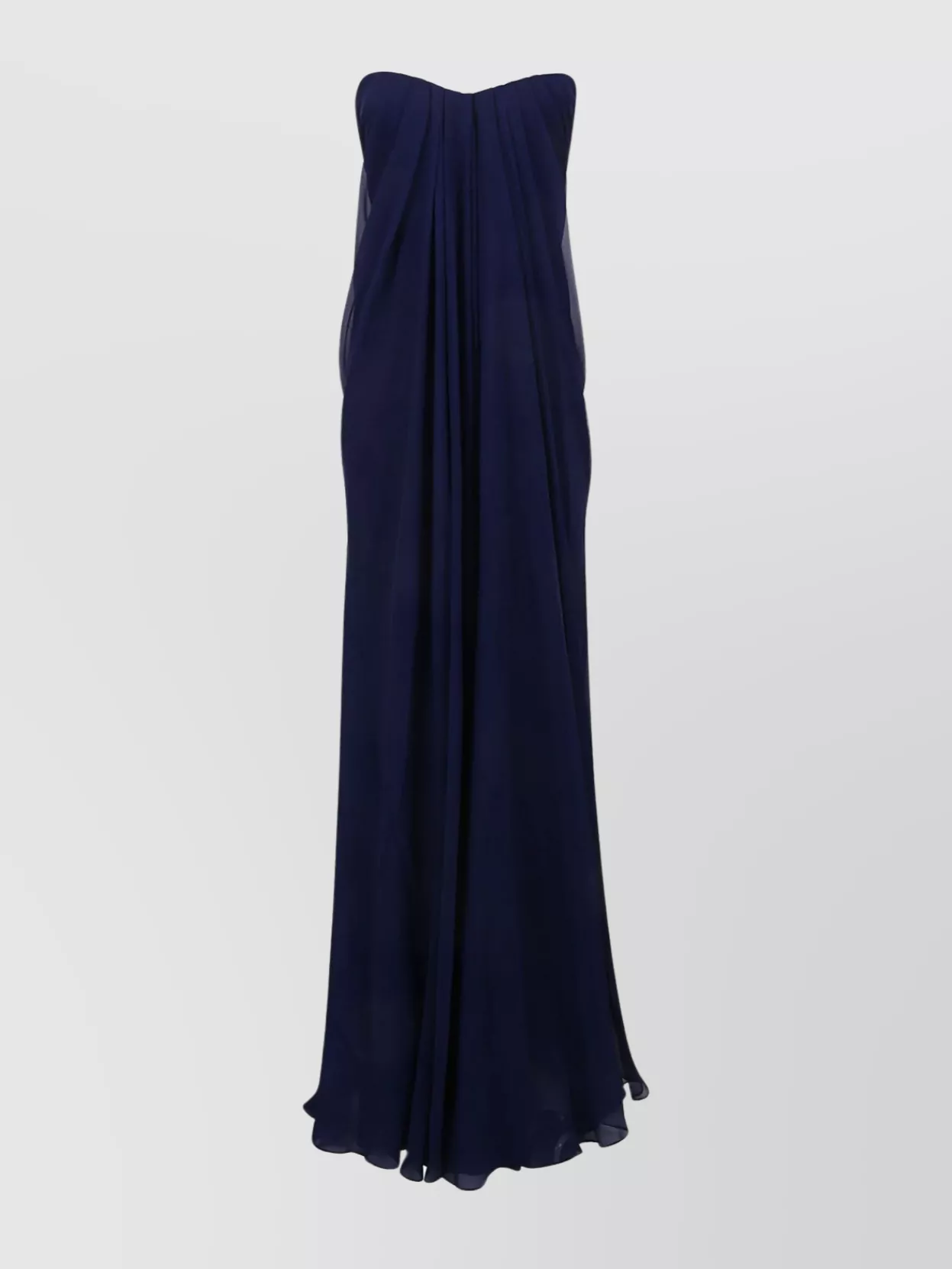 Shop Alexander Mcqueen Strapless Floor-length Draped Dress In Blue