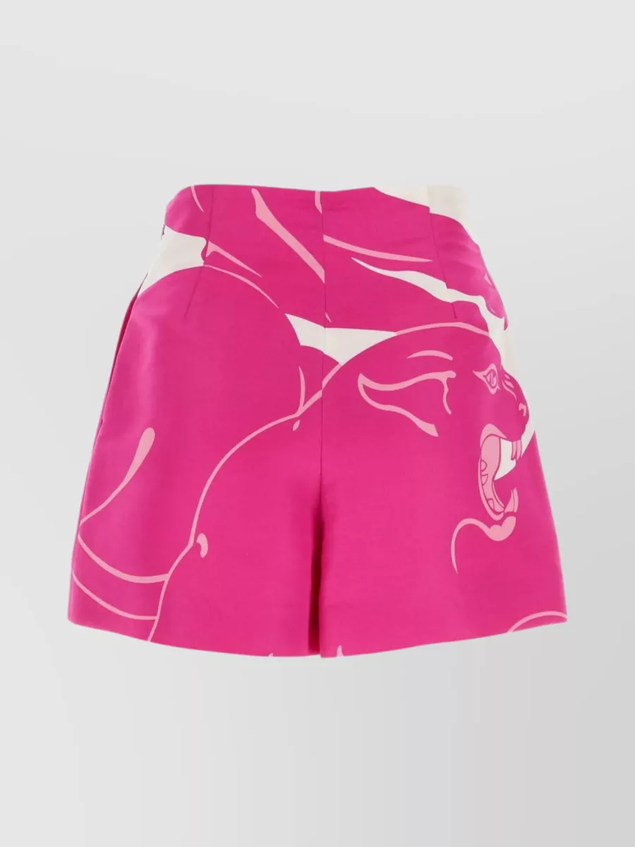 Shop Valentino Silk Panther Print High-waisted Shorts In Pink