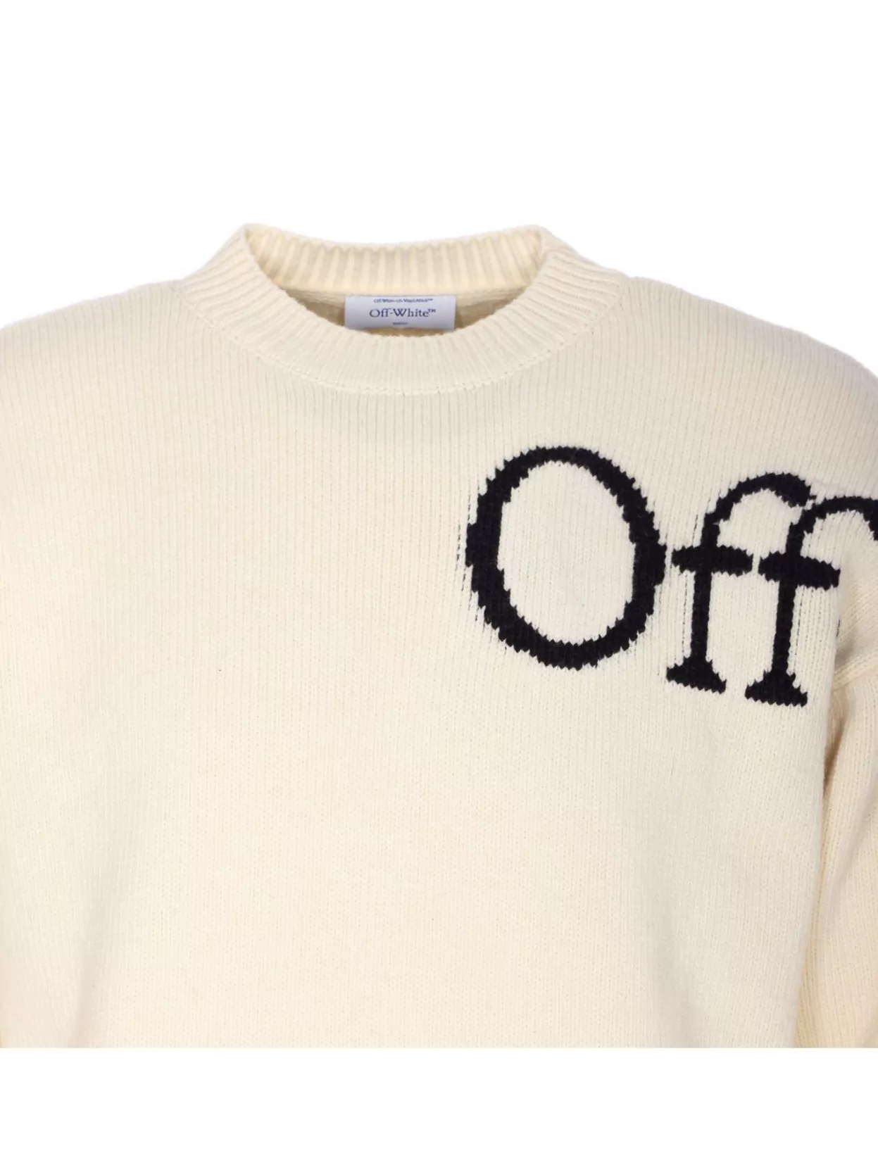 Off-White Crew Neck Sweater With Long Sleeves And Embroidery