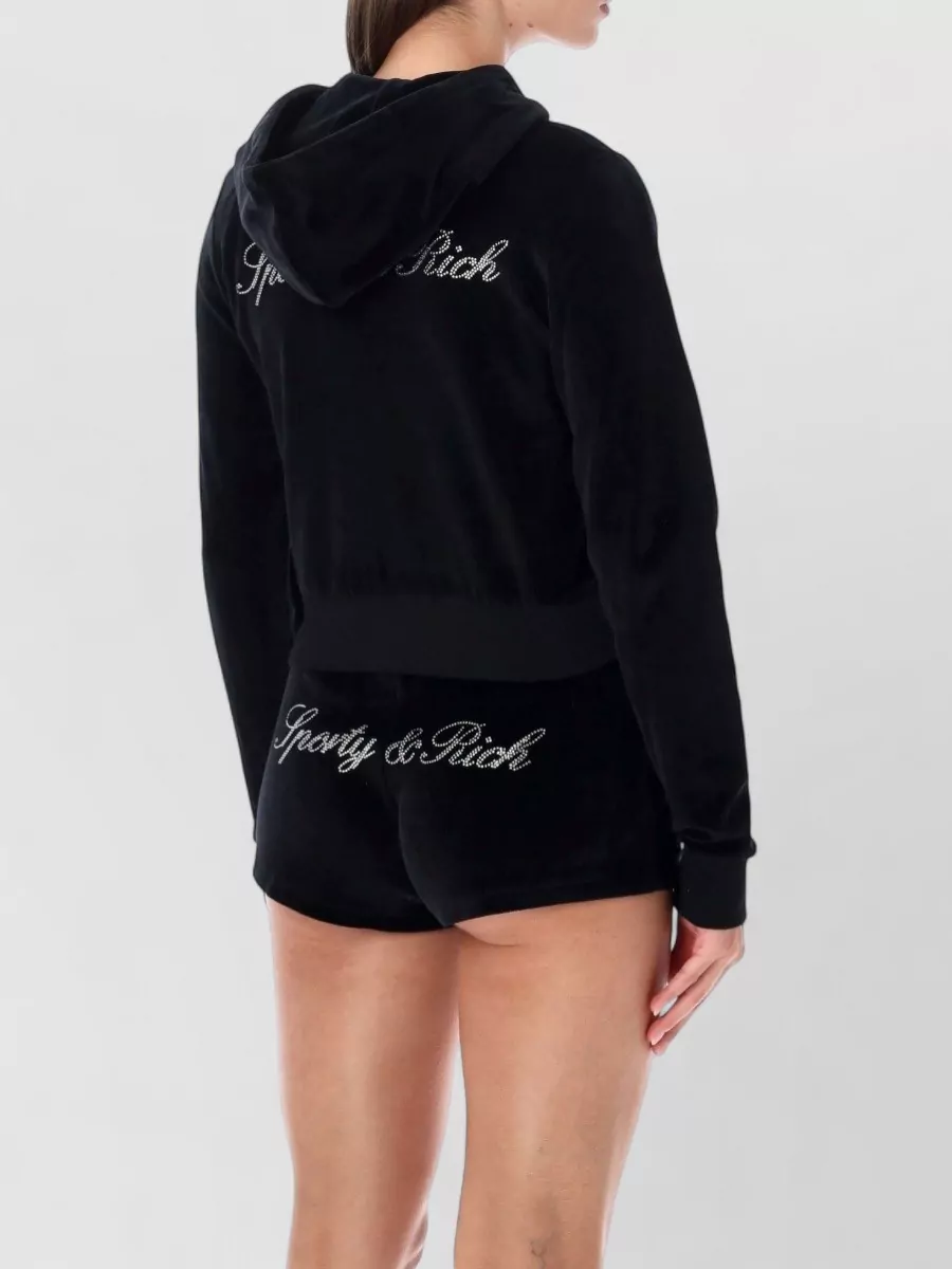 Sporty & Rich Velour Crystal-Embellished Hoodie