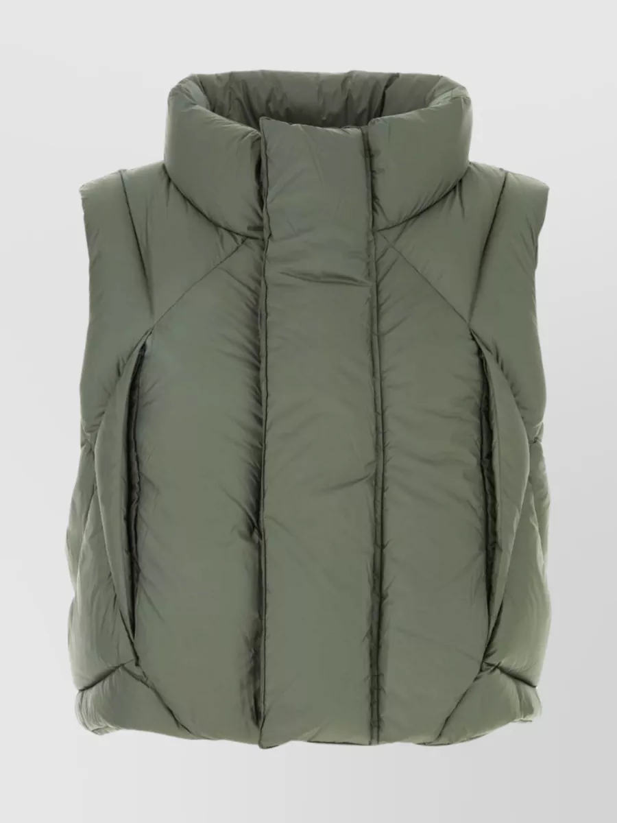 Shop Entire Studios Quilted High Collar Sleeveless Down Jacket In Khaki