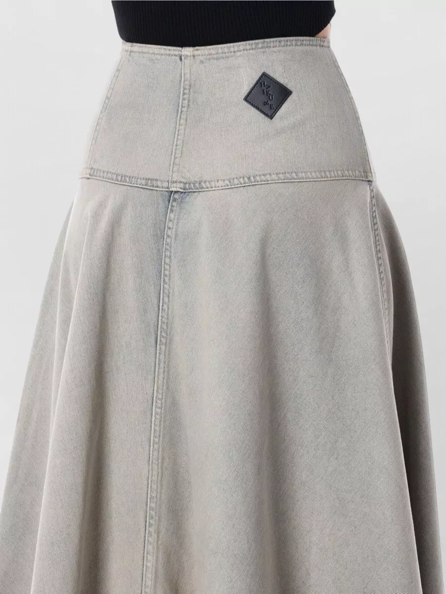 Haikure Denim High-Rise Flared Midi Skirt