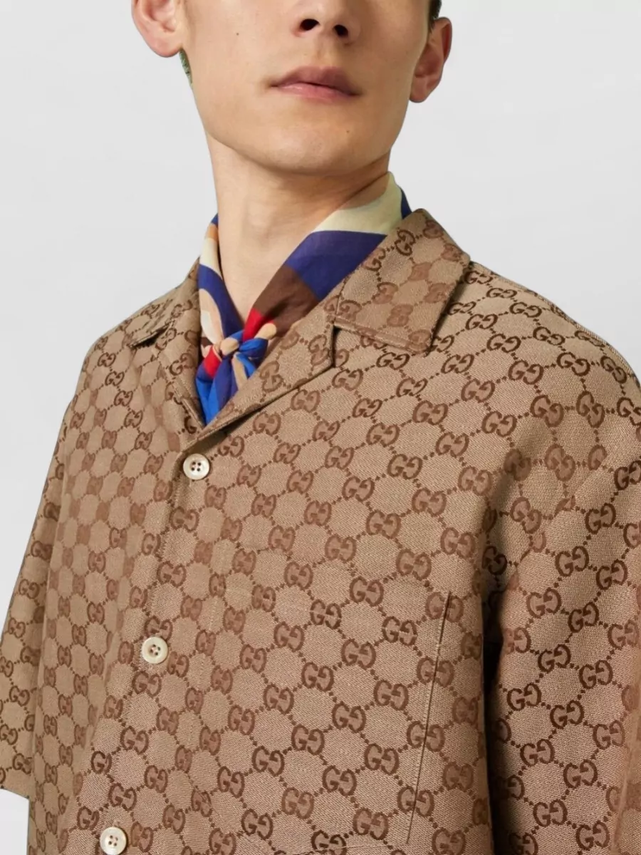 Gucci Short Sleeve Silk Nylon Straight Hem Shirt