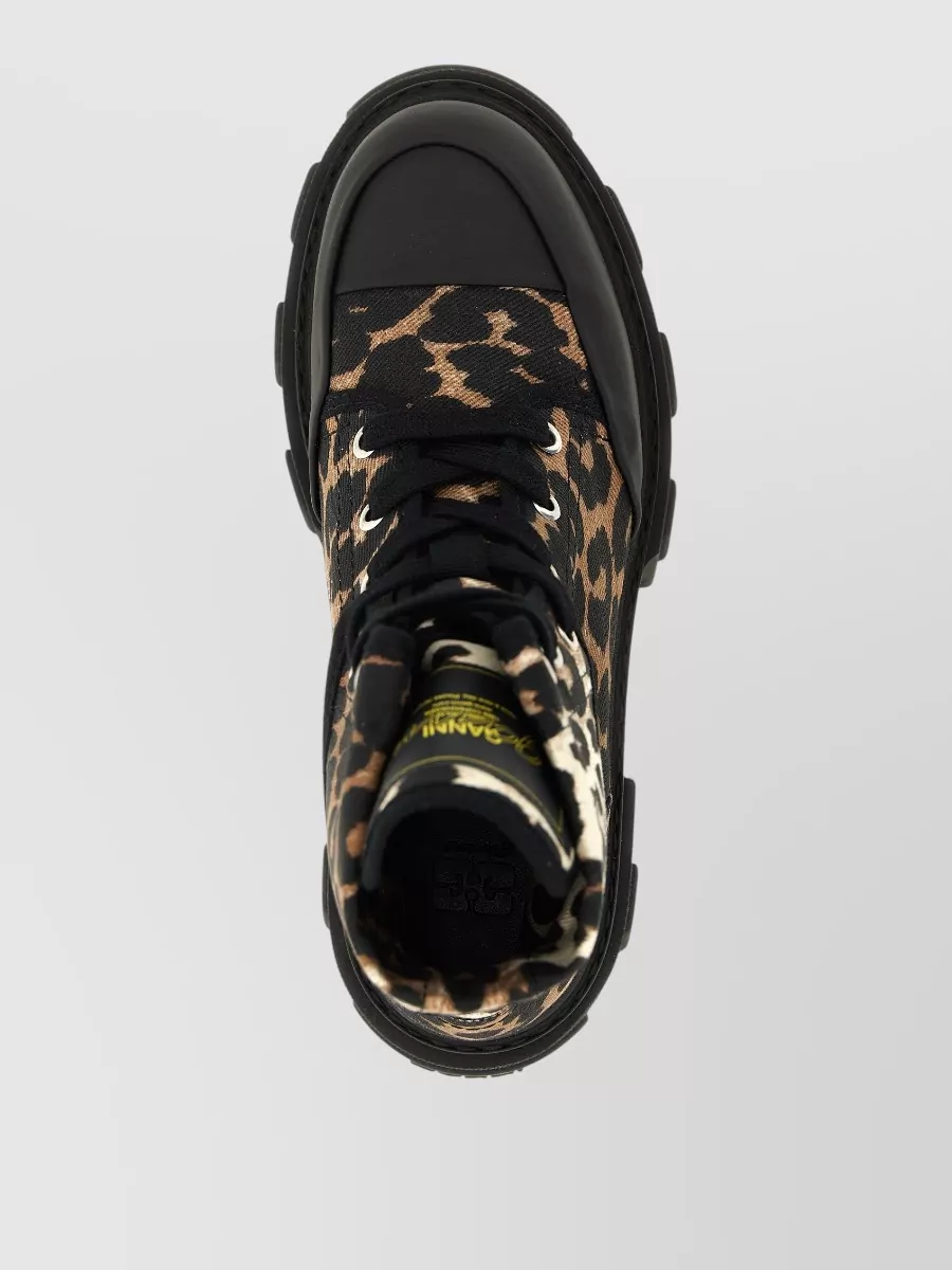 Ganni Denim Leopard-Print Lace-Up Ankle Boots
