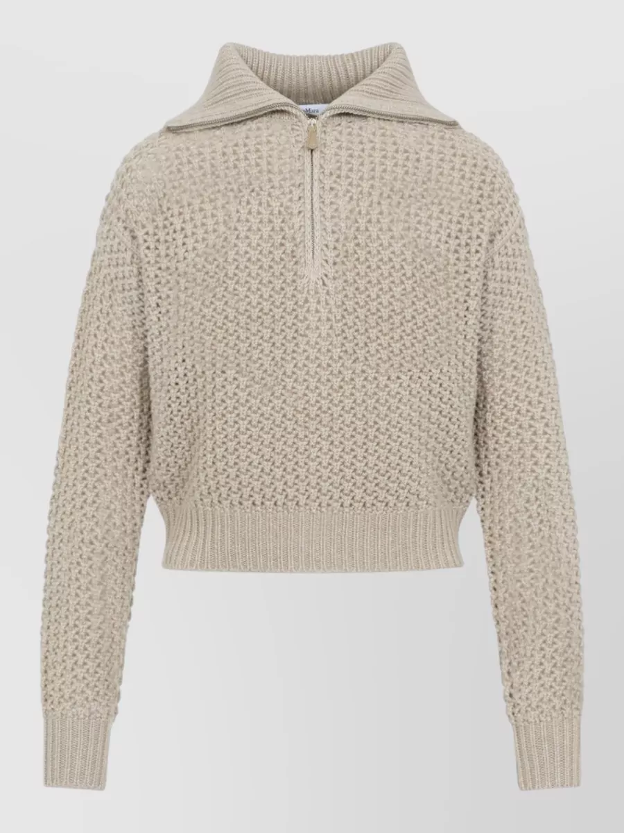 Max Mara Cashmere Cropped Half-Zip Long-Sleeve Jumper