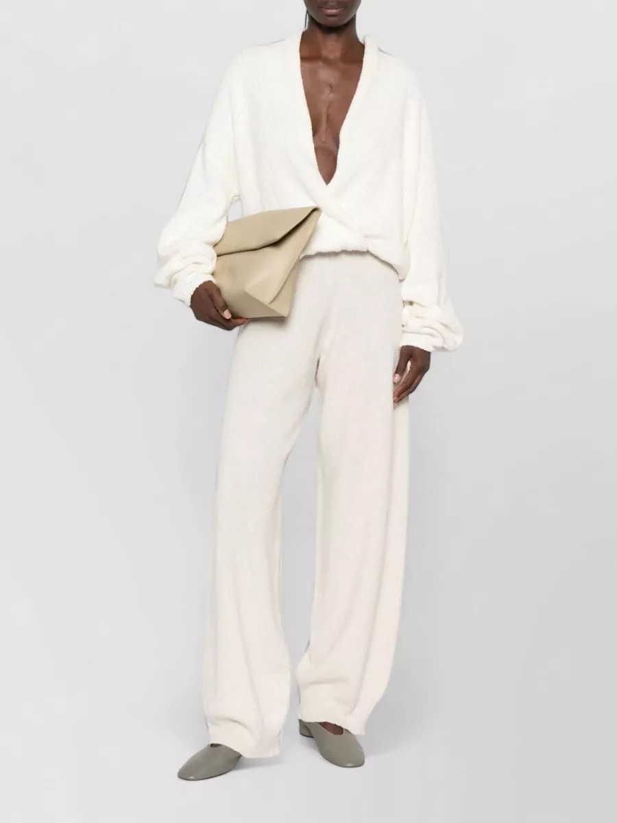 Fabiana Filippi Fine-Knit Wide-Leg Ribbed-Cuff Loungewear Trousers