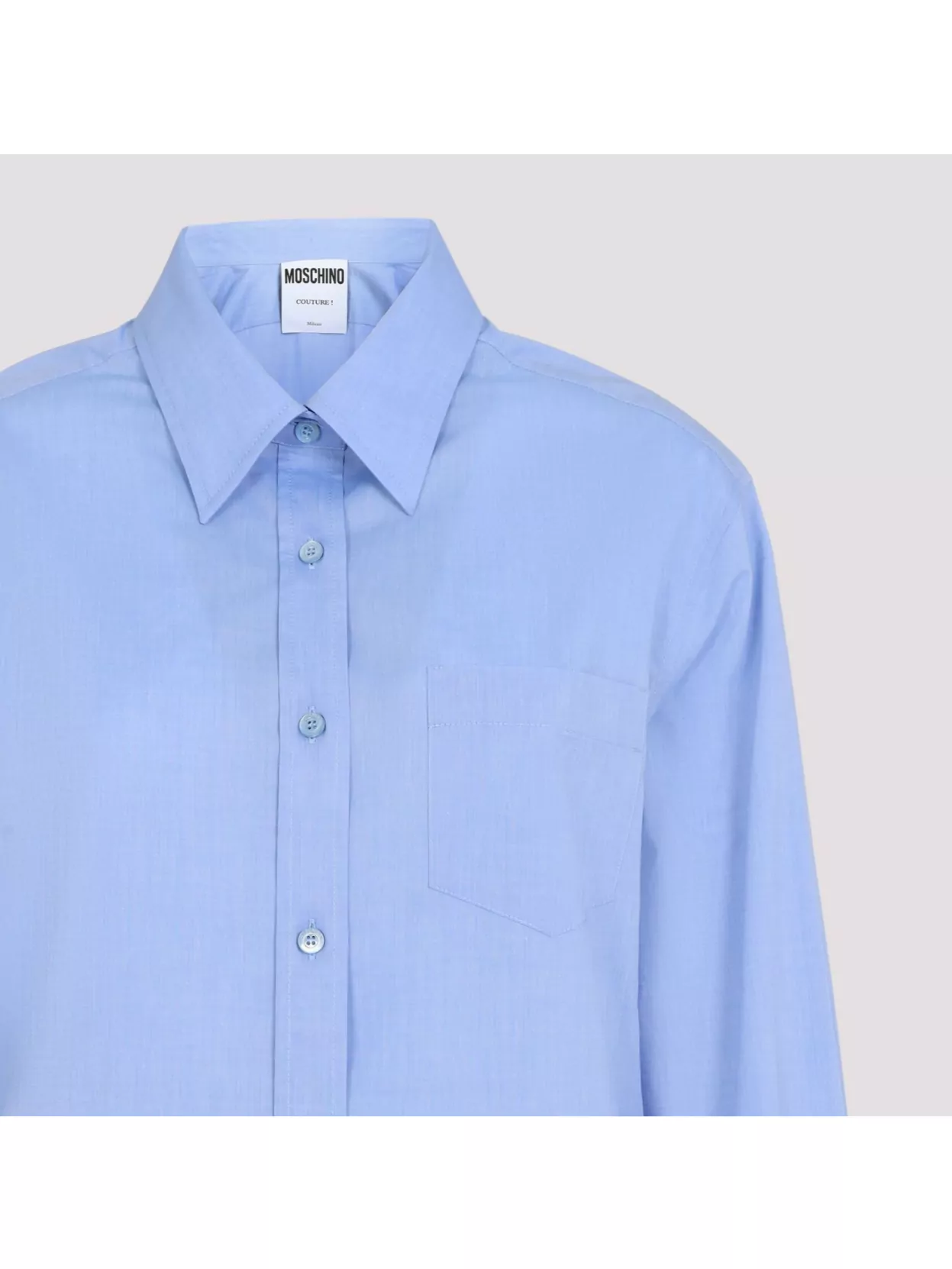Moschino Cotton Shirt With Chest Pocket And Elastic Waistband In Blue
