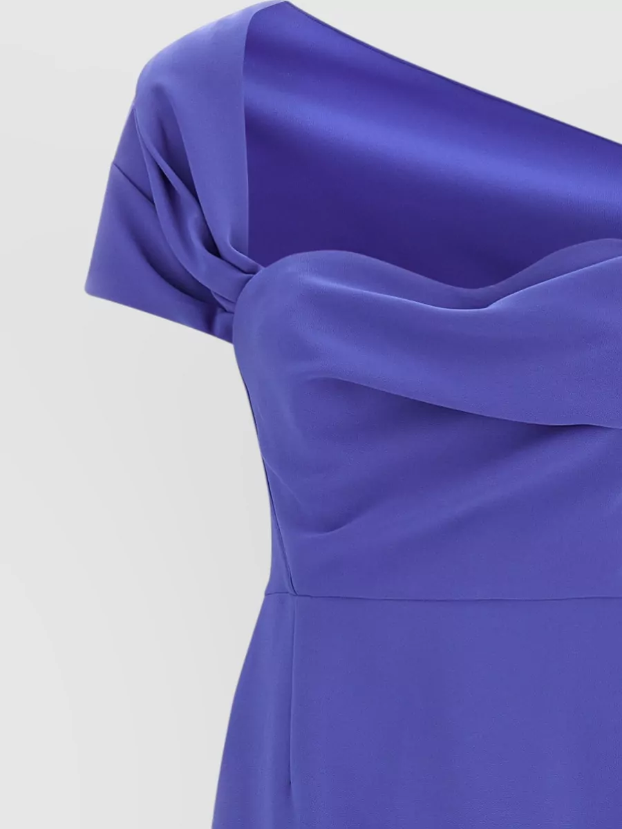 Carolina Herrera One Shoulder Draped Maxi Dress Side Slit