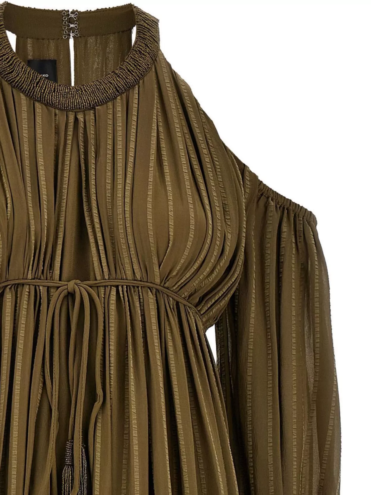 Pinko Shoulder Cutout Long Sleeve Pleated Sheer Dress
