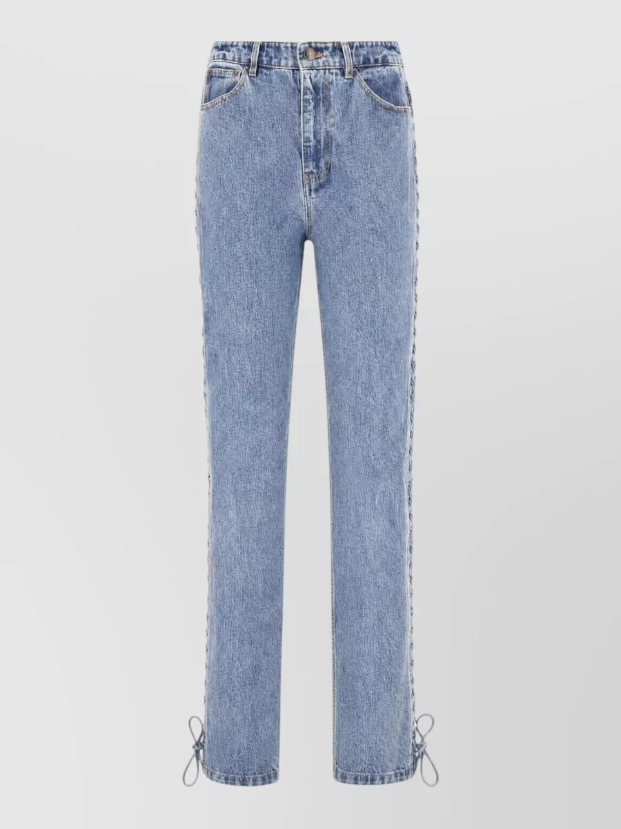 Rotate denim high-rise straight-leg trousers