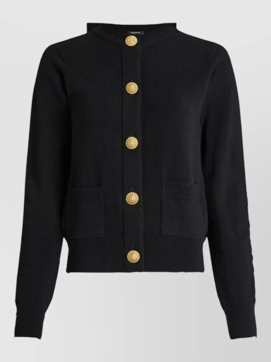 Balmain cashmere wool straight-fit round-neck ribbed-trim cardigan