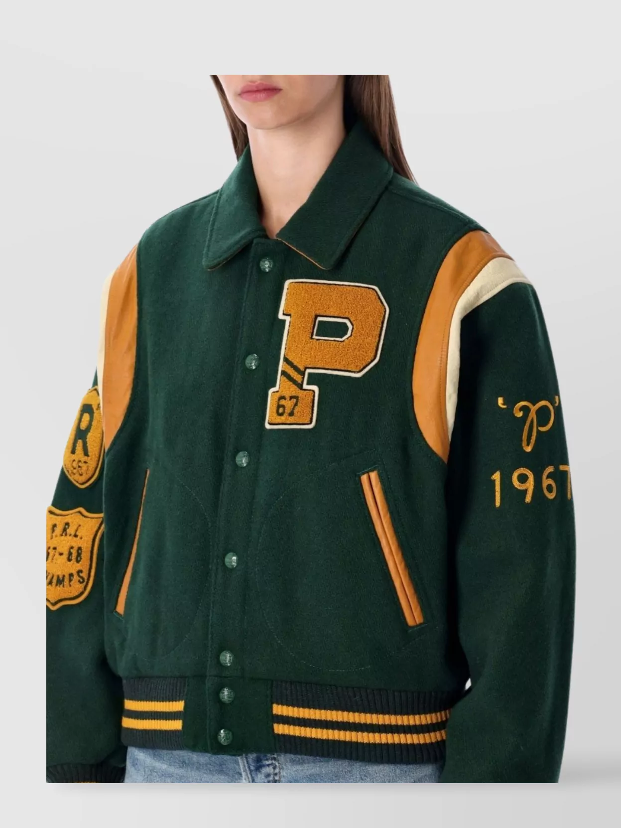 Polo Ralph Lauren Wool Blend Bomber Jacket Featuring Patches