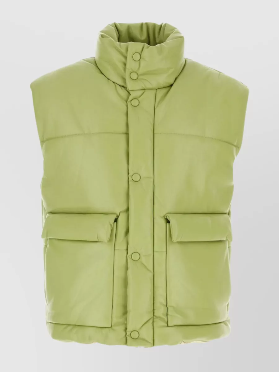 Shop Nanushka Jovan Quilted Sleeveless Jacket With High Neck In Khaki