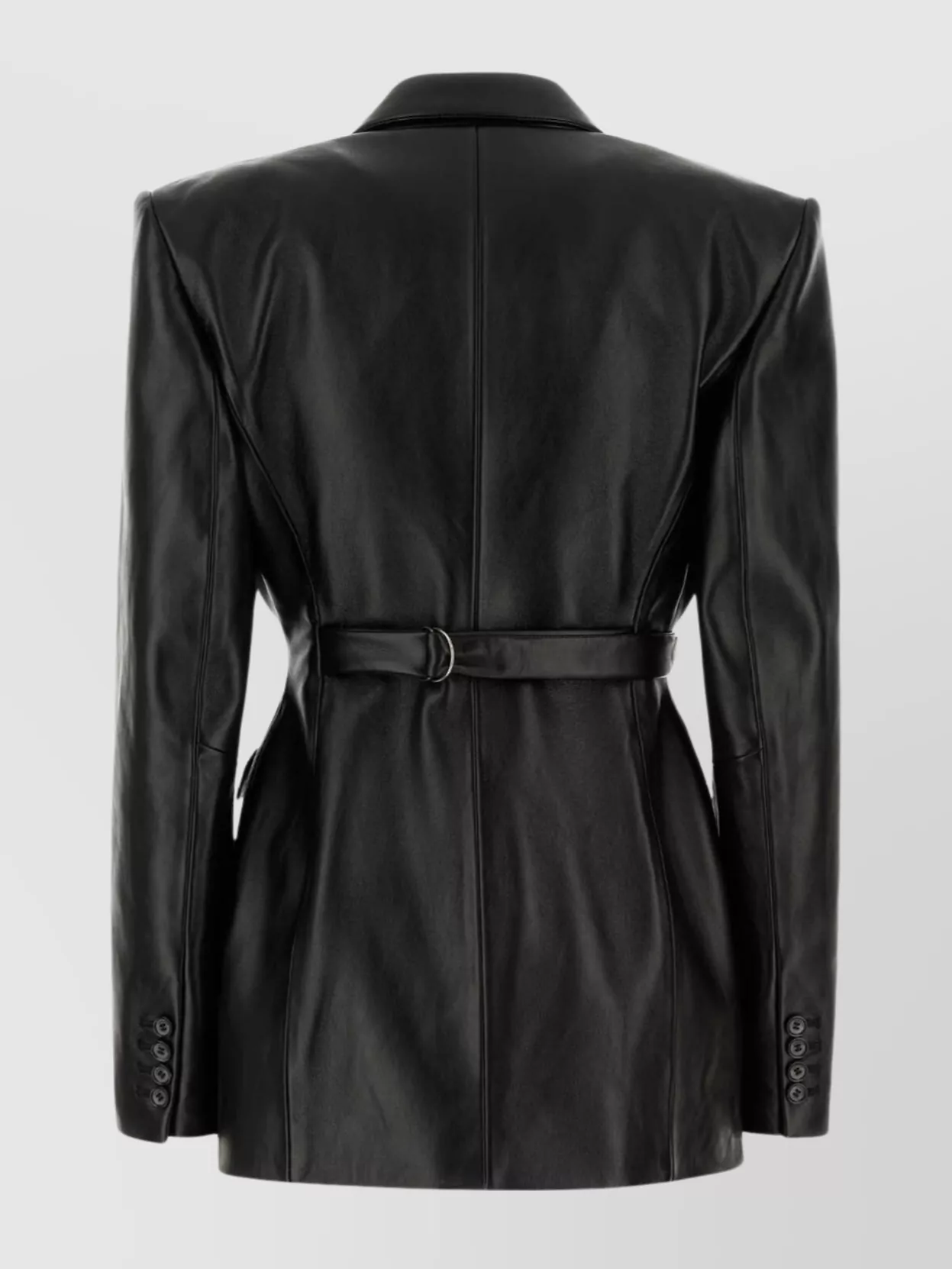 Magda Butrym Leather Blazer With Waist Belt And Notched Lapels In Black