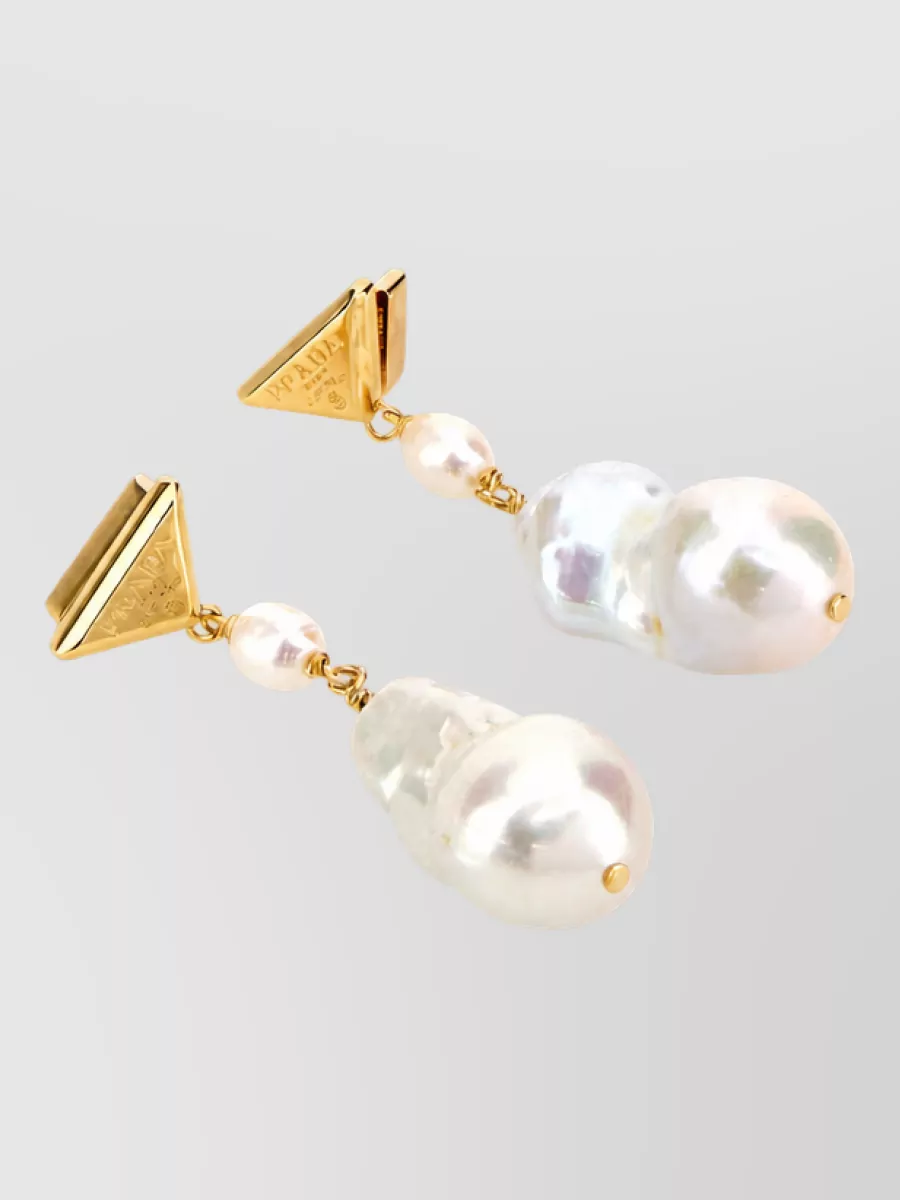 Prada two tone pearl drop earrings