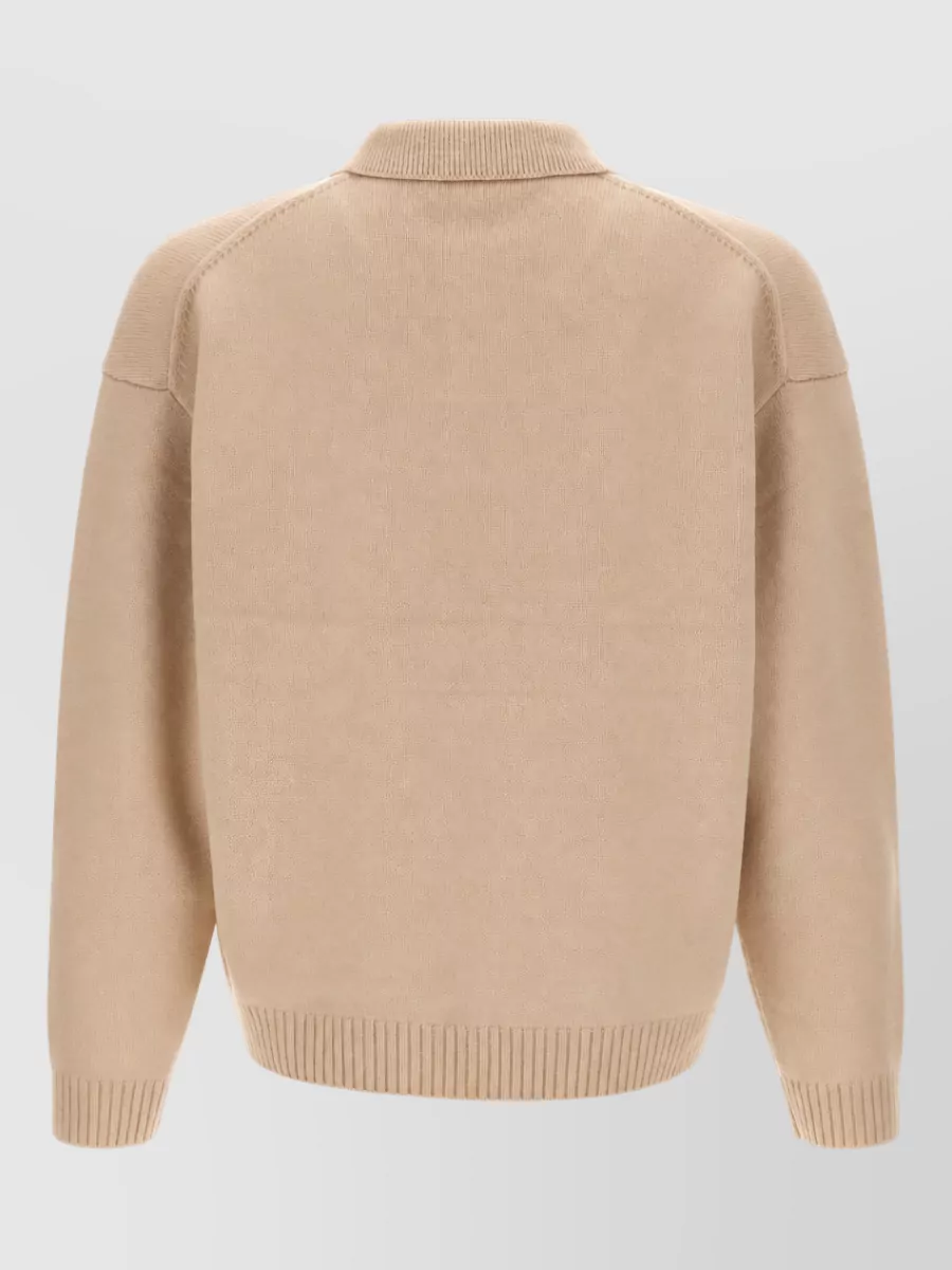 Maison Kitsuné Wool Fox Head Intarsia Polo Sweater