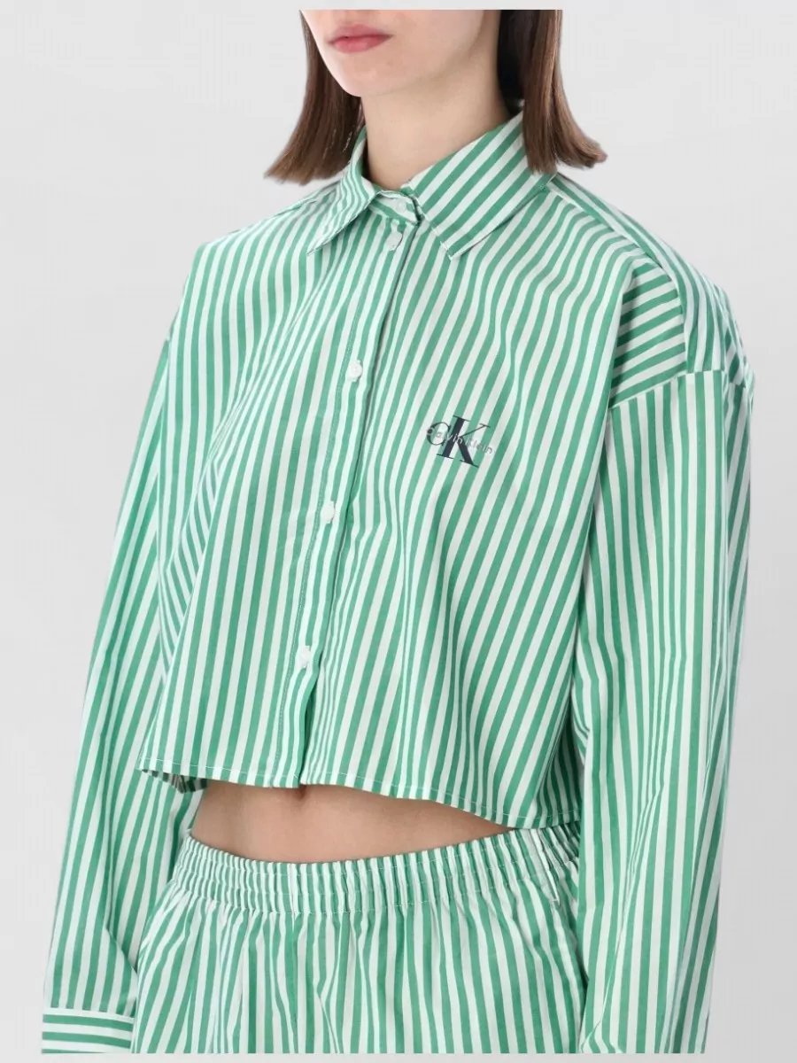 Calvin Klein Striped Cropped Long-Sleeve Pajama Shirt