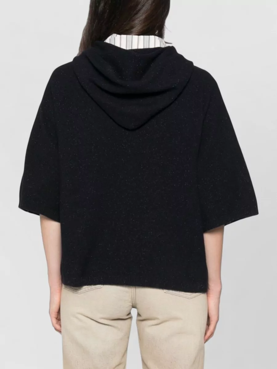 Fabiana Filippi Cashmere-Blend Glitter-Effect Short-Sleeve Hooded Jumper