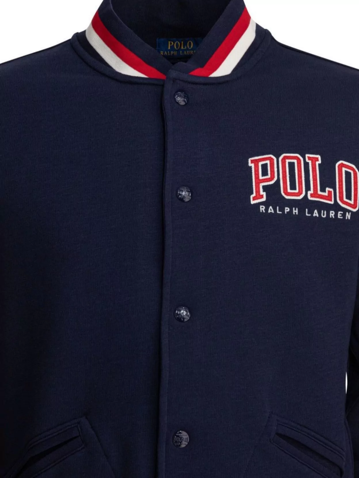 Polo Ralph Lauren Ribbed Collar Striped Detailing Front Pockets Jacket