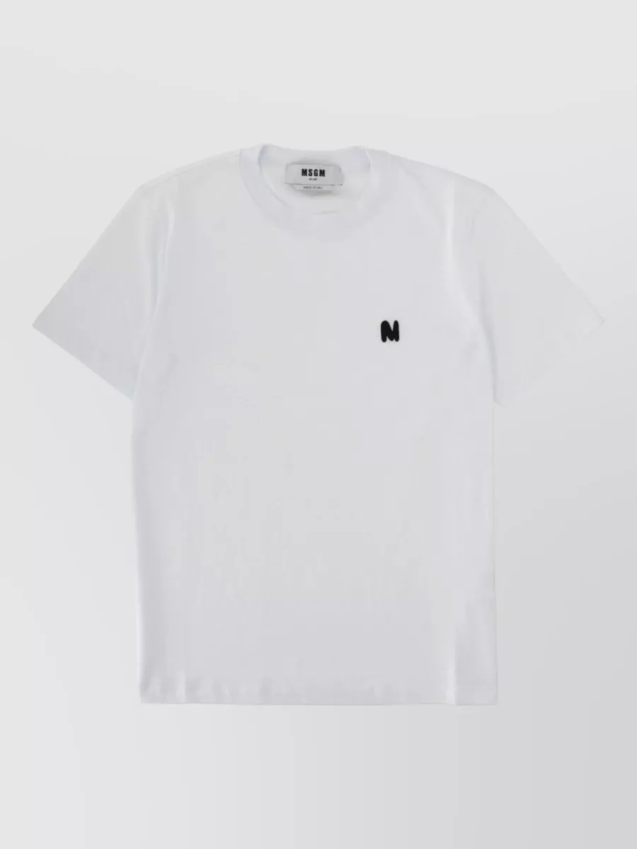 Msgm Crew Neck Short Sleeve Fitted Top In White