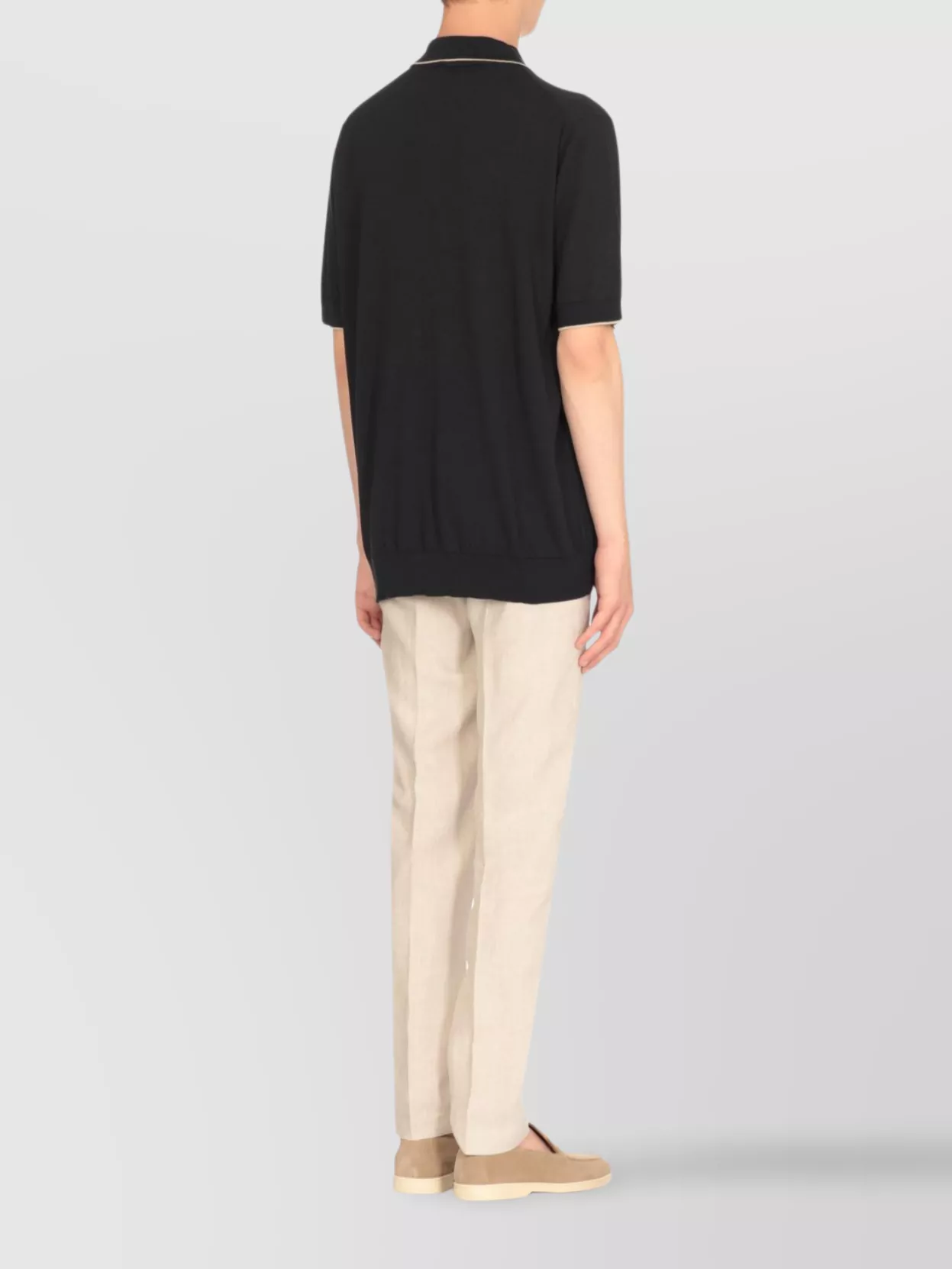 Peserico Ribbed Cotton Polo Shirt With Contrast Trim