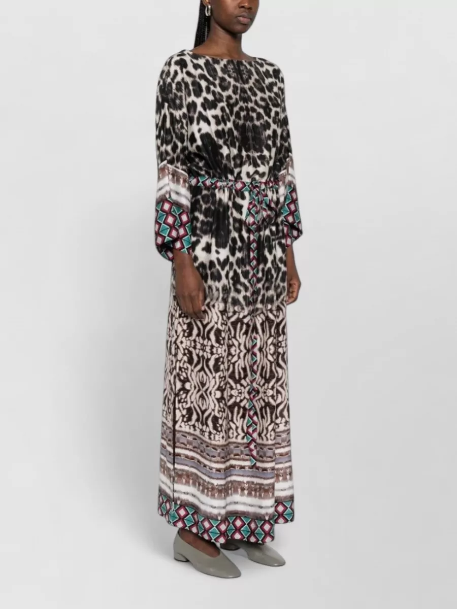 Pierre Louise Mascia Silk Dress Animal Print Belted Waist