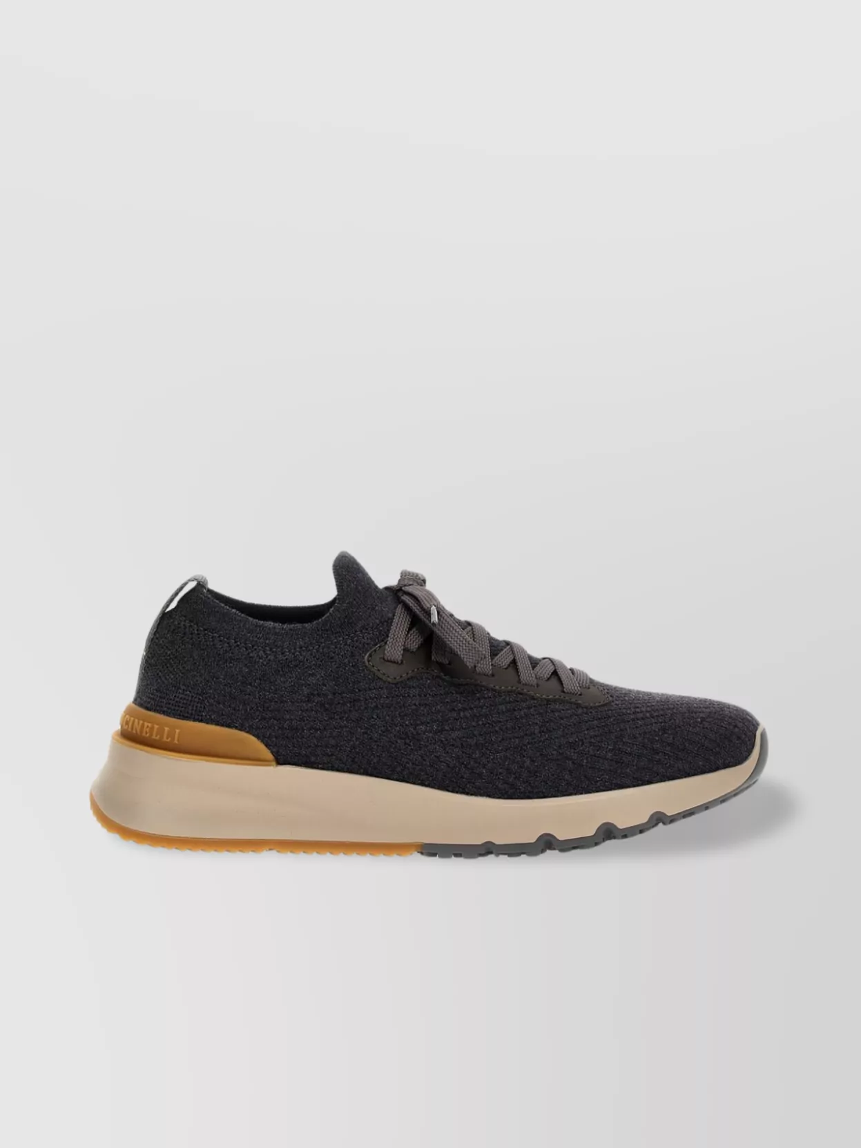 Brunello Cucinelli Knit Upper Rubber Sole Pull Tab In Black