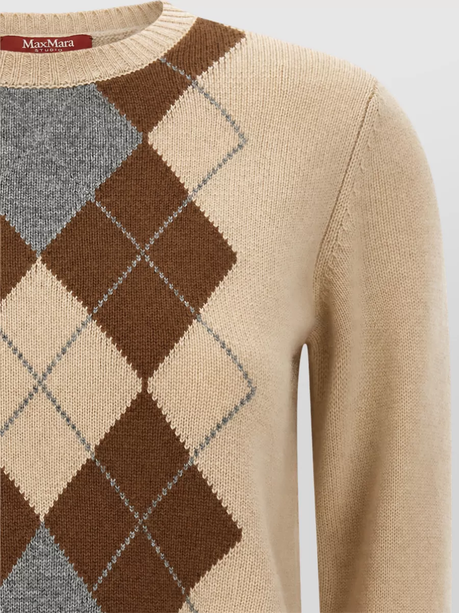 S Max Mara Cashmere Wool Argyle Knit Sweater