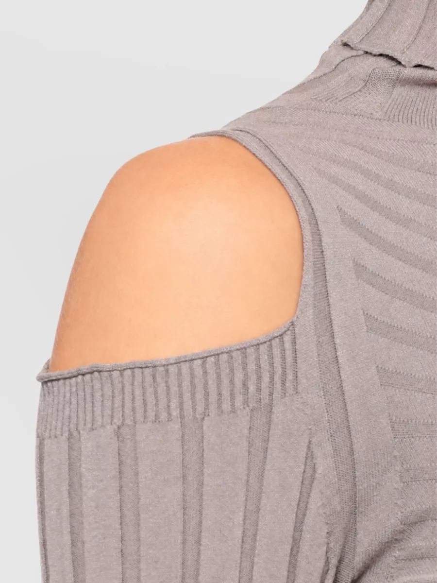 D.exterior Ribbed Cutout High Neck Long Sleeve Top