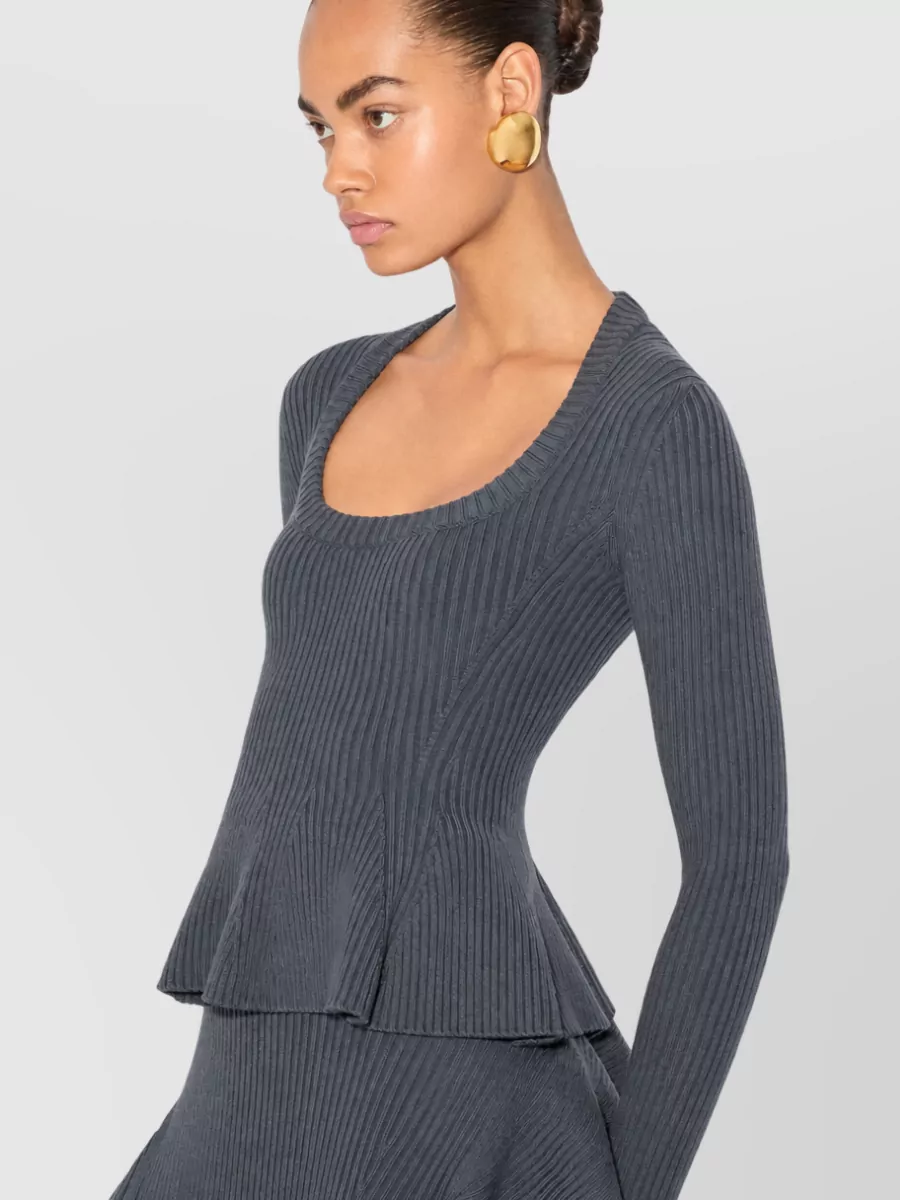 Alaïa Ribbed Peplum Long-Sleeve Top
