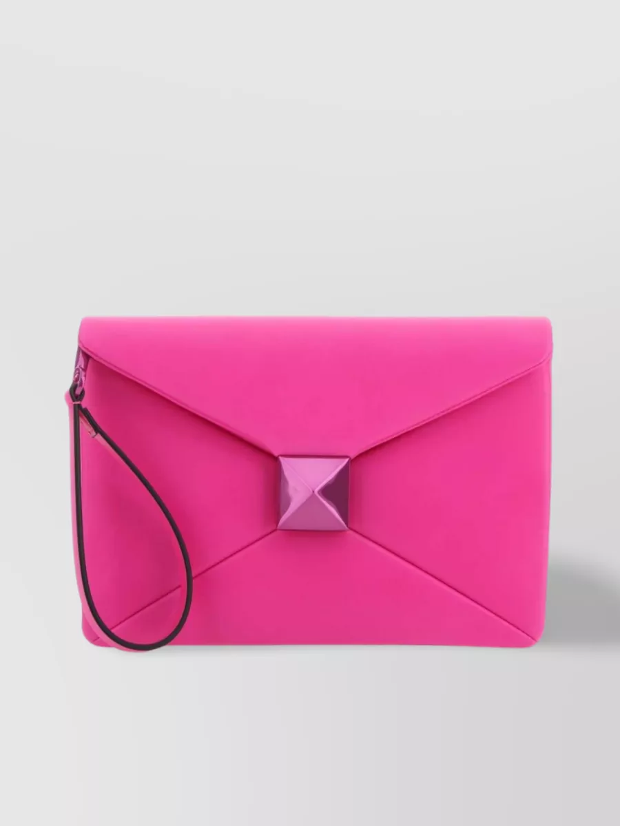 Shop Valentino Nappa Leather Stud Clutch With Detachable Strap In Pink