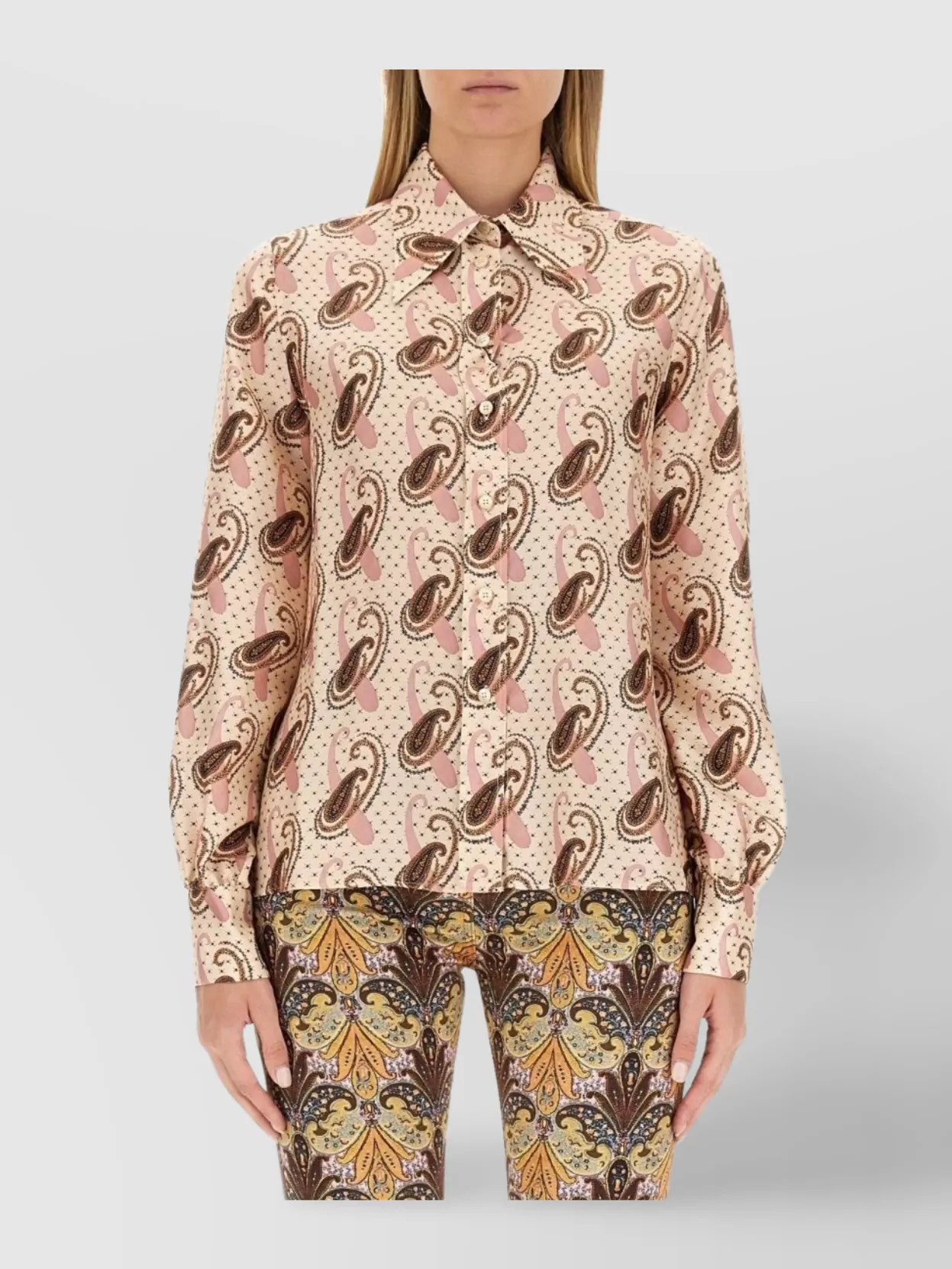 Etro Paisley Printed Silk Charmeuse Shirt In Neutral