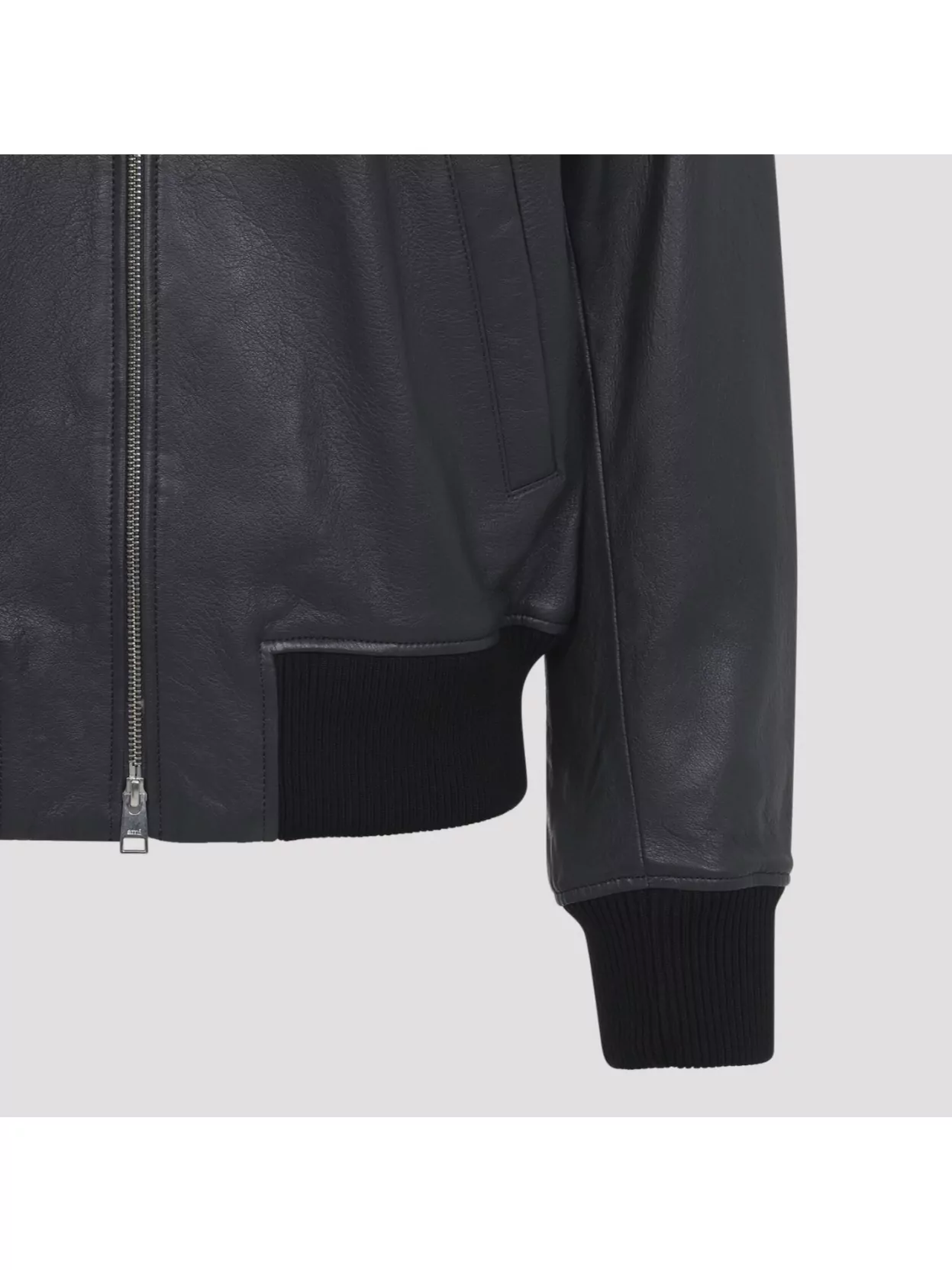 Ami Alexandre Mattiussi Mens Anthracite Regular-fit Spread-collar Leather Jacket In Gray