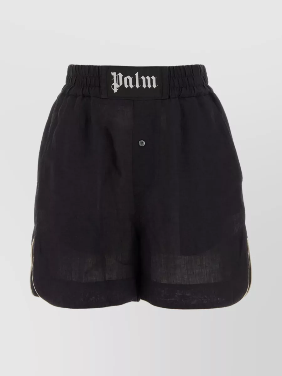 PALM ANGELS LINEN SHORTS WITH ELASTIC WAIST AND SLITS