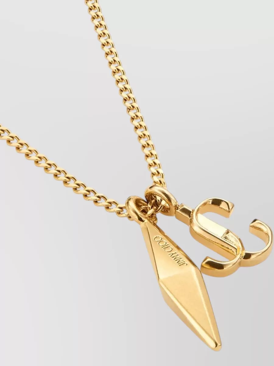 Jimmy Choo Metal Diamond Logo Pendant Chain Necklace