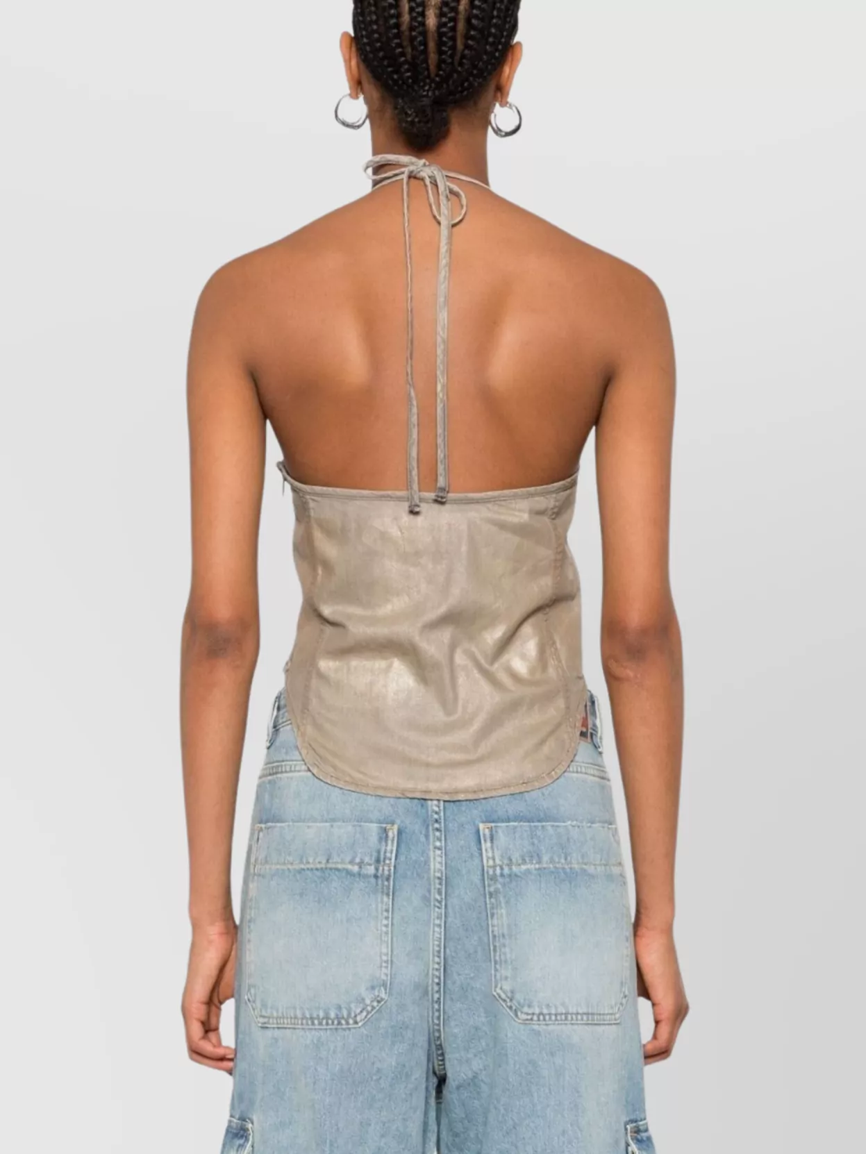 Diesel Halterneck Top With Curved Hem And Shine