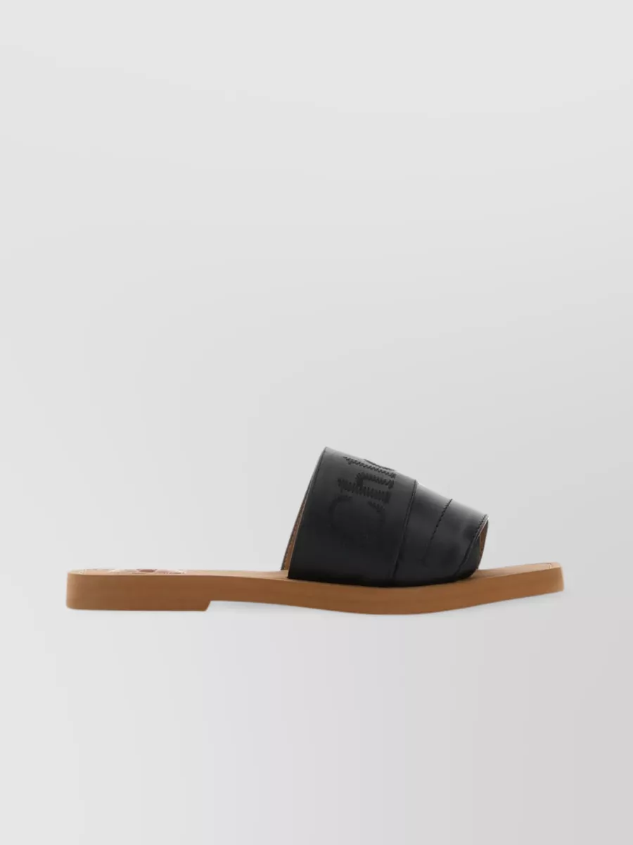 Shop Chloé Square Toe Leather Slippers In Brown