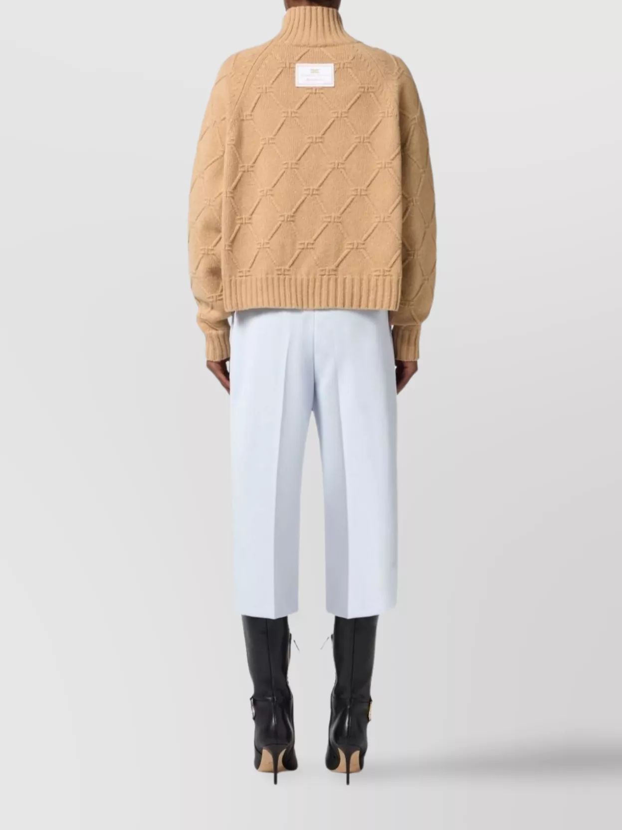 Elisabetta Franchi Textured Knit Mock Neck Top With Long Sleeves