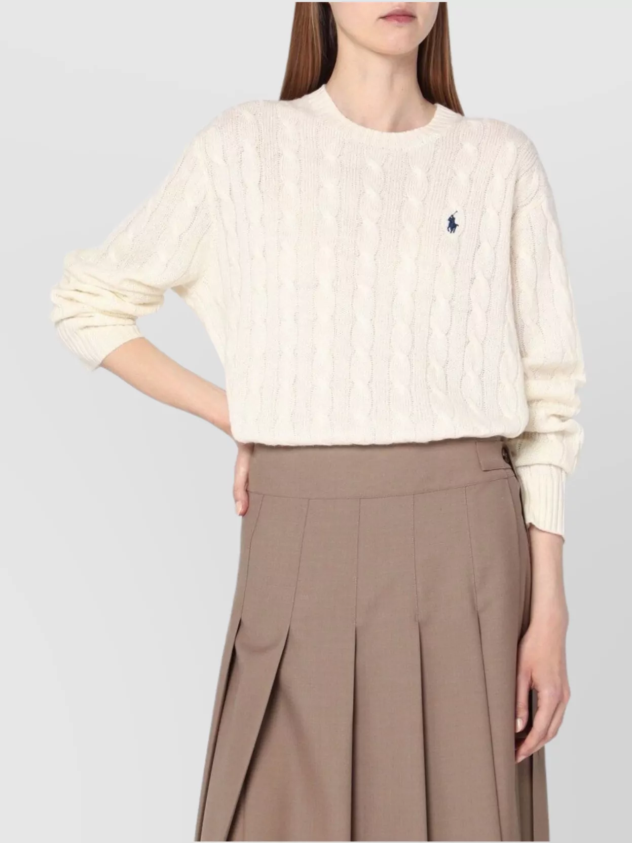 Polo Ralph Lauren Cream-colored Cable-knit Sweater In Wool And Cashmere In Neutral