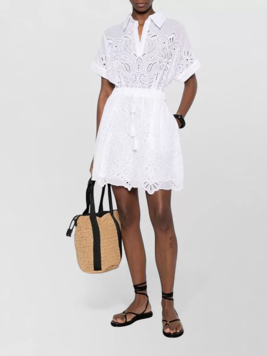 Ermanno Firenze Cotton Embroidered Mini Shirt Dress