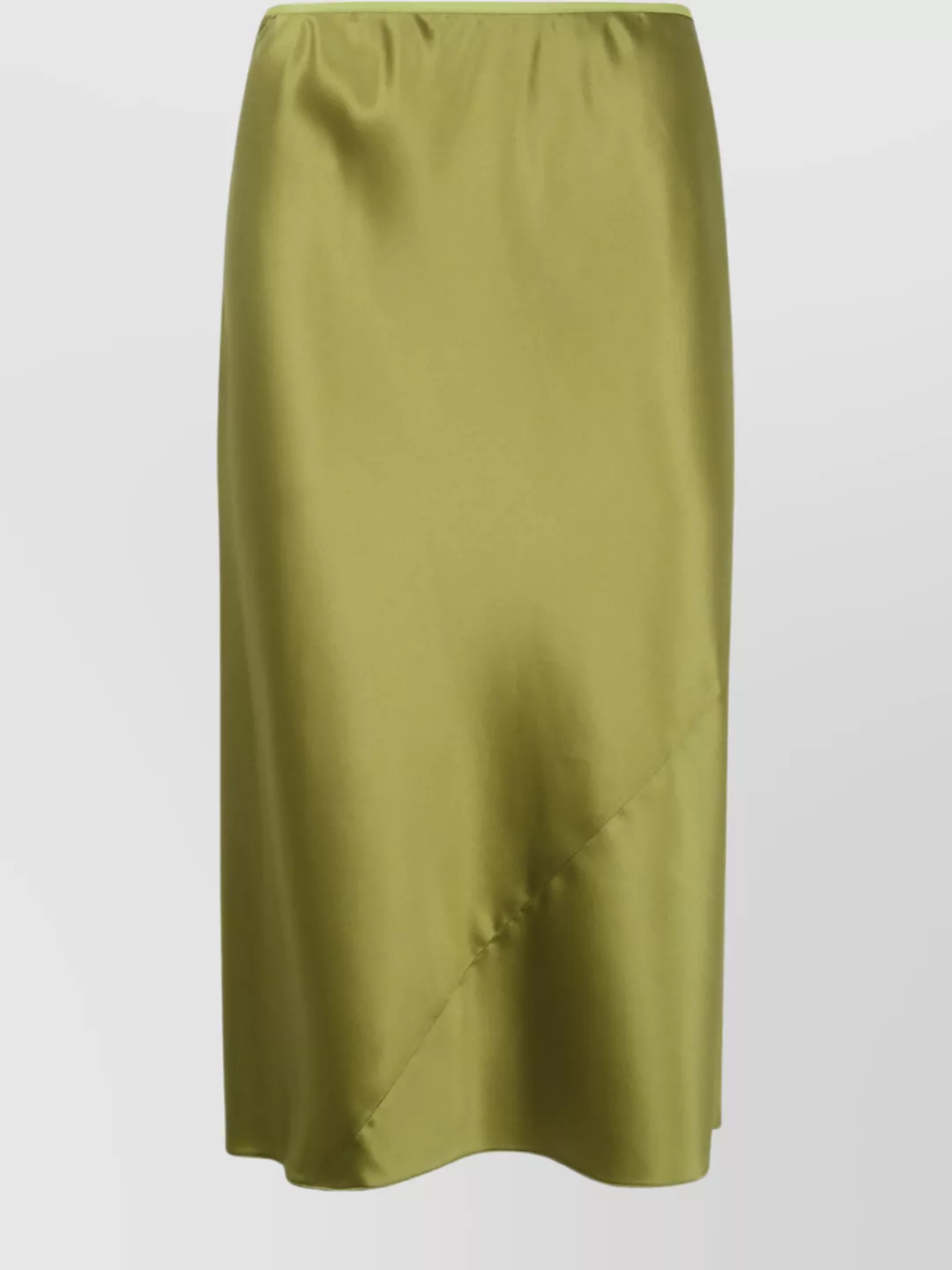 Dries Van Noten High Waist Satin Midi Skirt With Seam Detail In Green