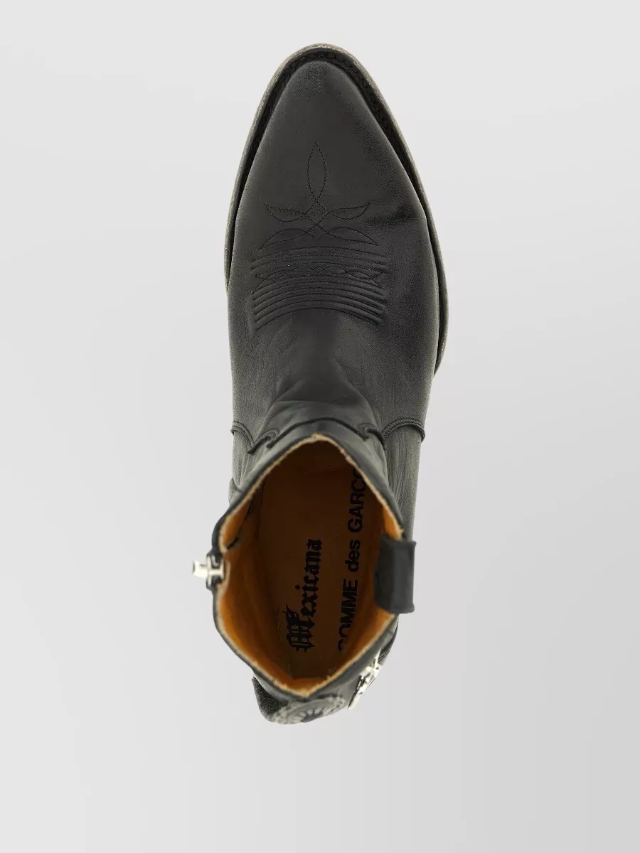 Comme Des Garçons Leather Embroidered Ankle Boots