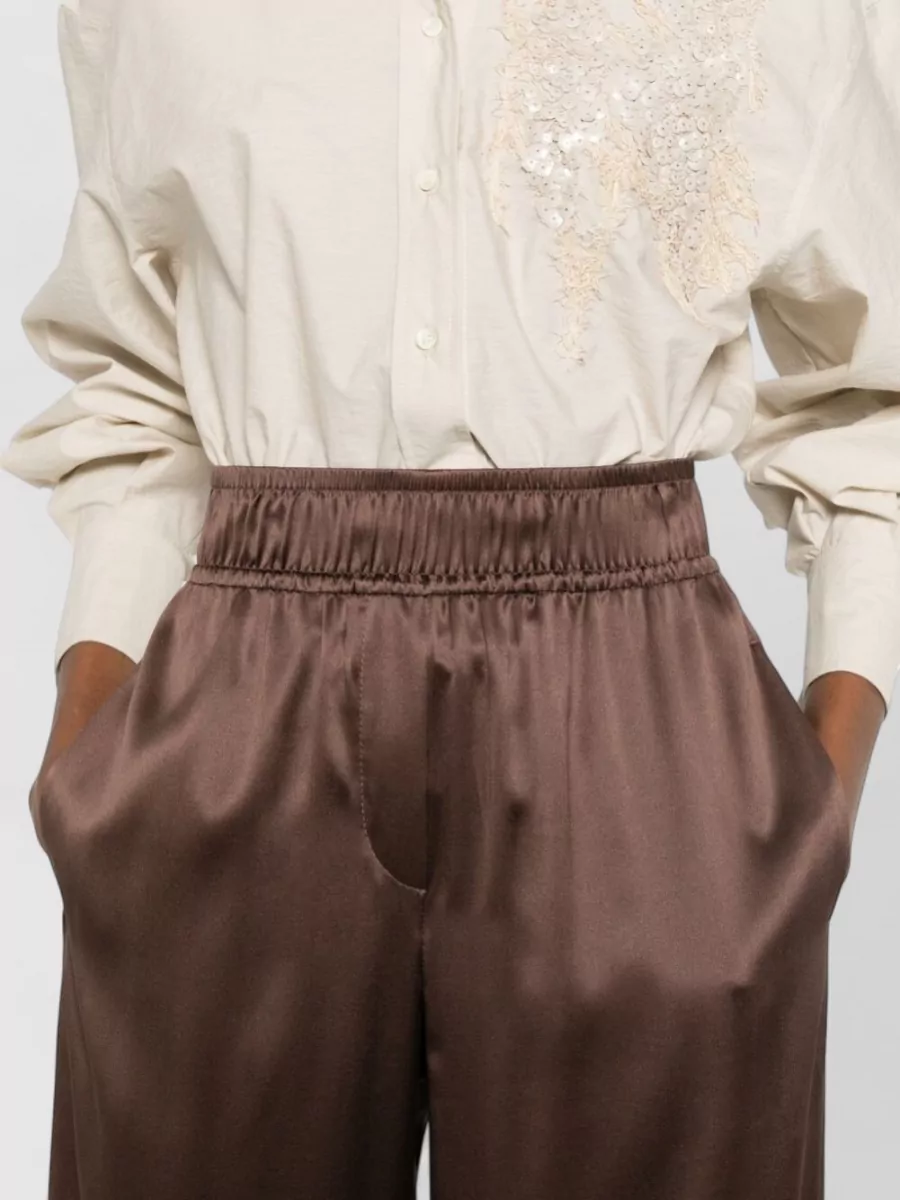 Brunello Cucinelli High Waist Wide Leg Satin Trousers
