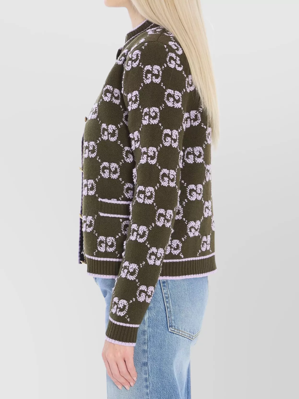 Gucci Jacquard Wool Cardigan Featuring Pockets