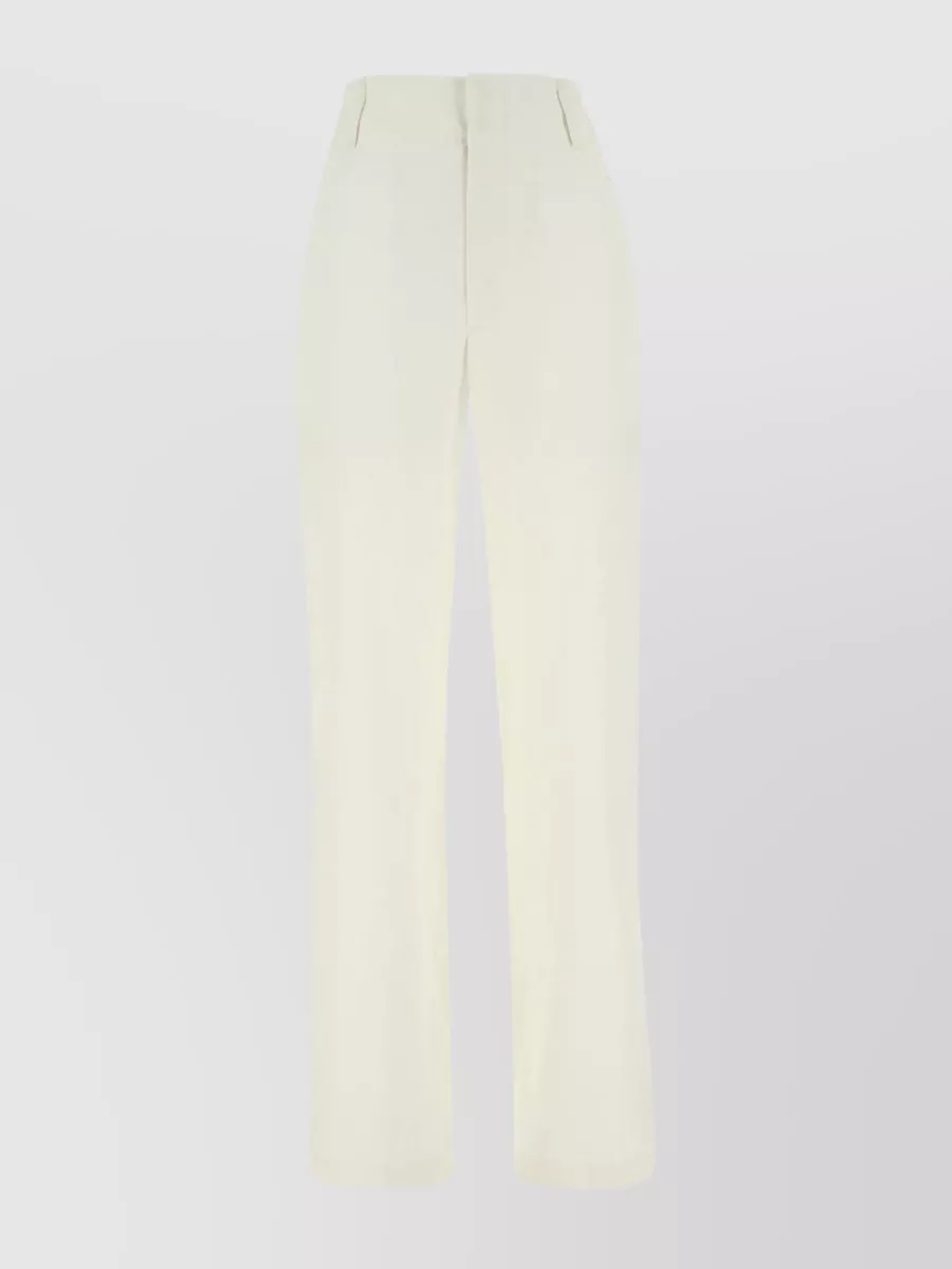 Shop Bottega Veneta Cotton Wide-leg Trousers With High Waist And Button Accents In Cream