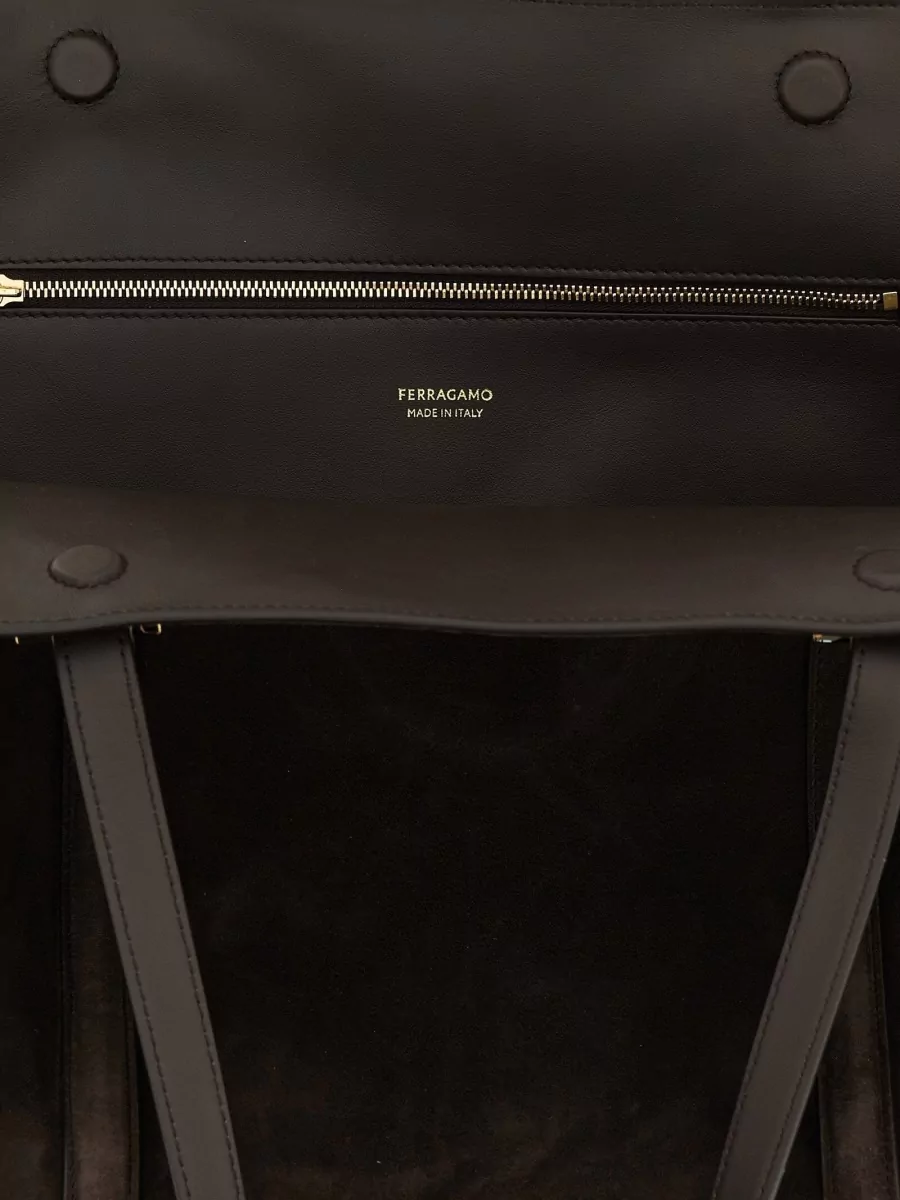 Ferragamo Scarf L Suede Shoulder Bag Dual Handles