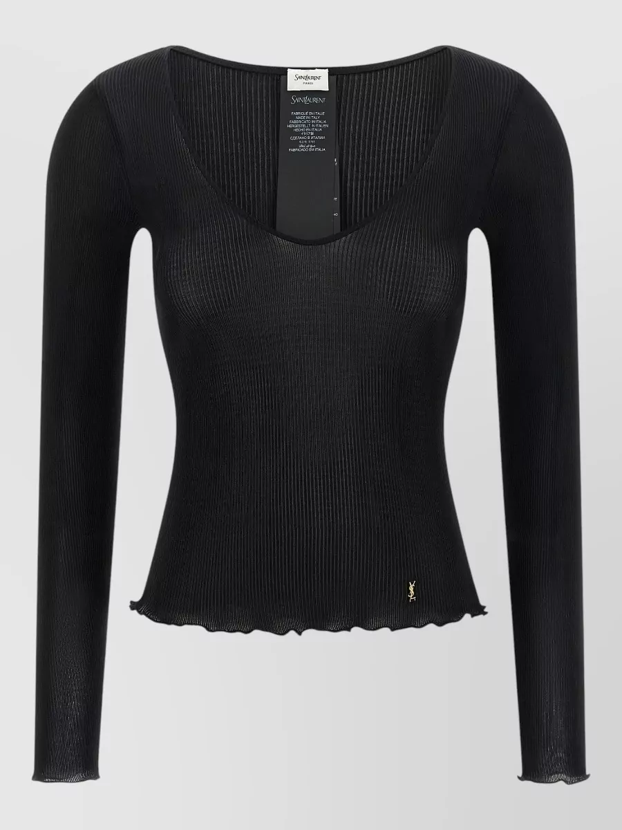 Saint Laurent Silk ribbed v-neck long-sleeve top