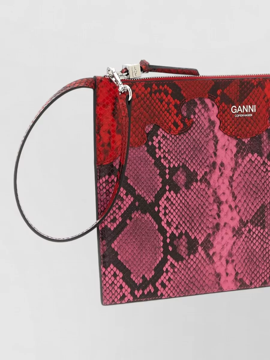 Ganni Na Na Snake-Print Clutch Bag