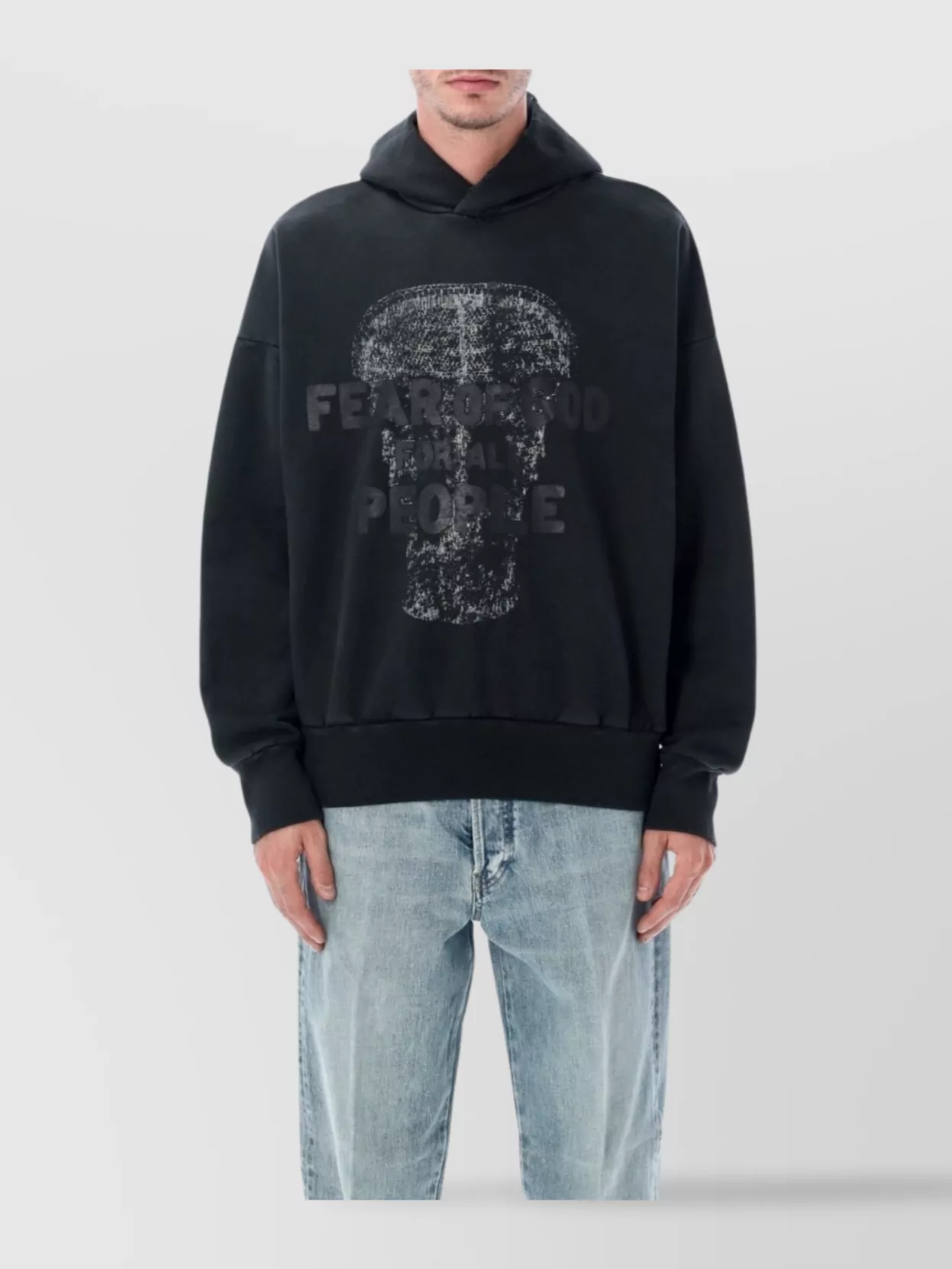 Fear Of God Panther Graphic Hooded Sweatshirt With Ribbed Cuffs In Black